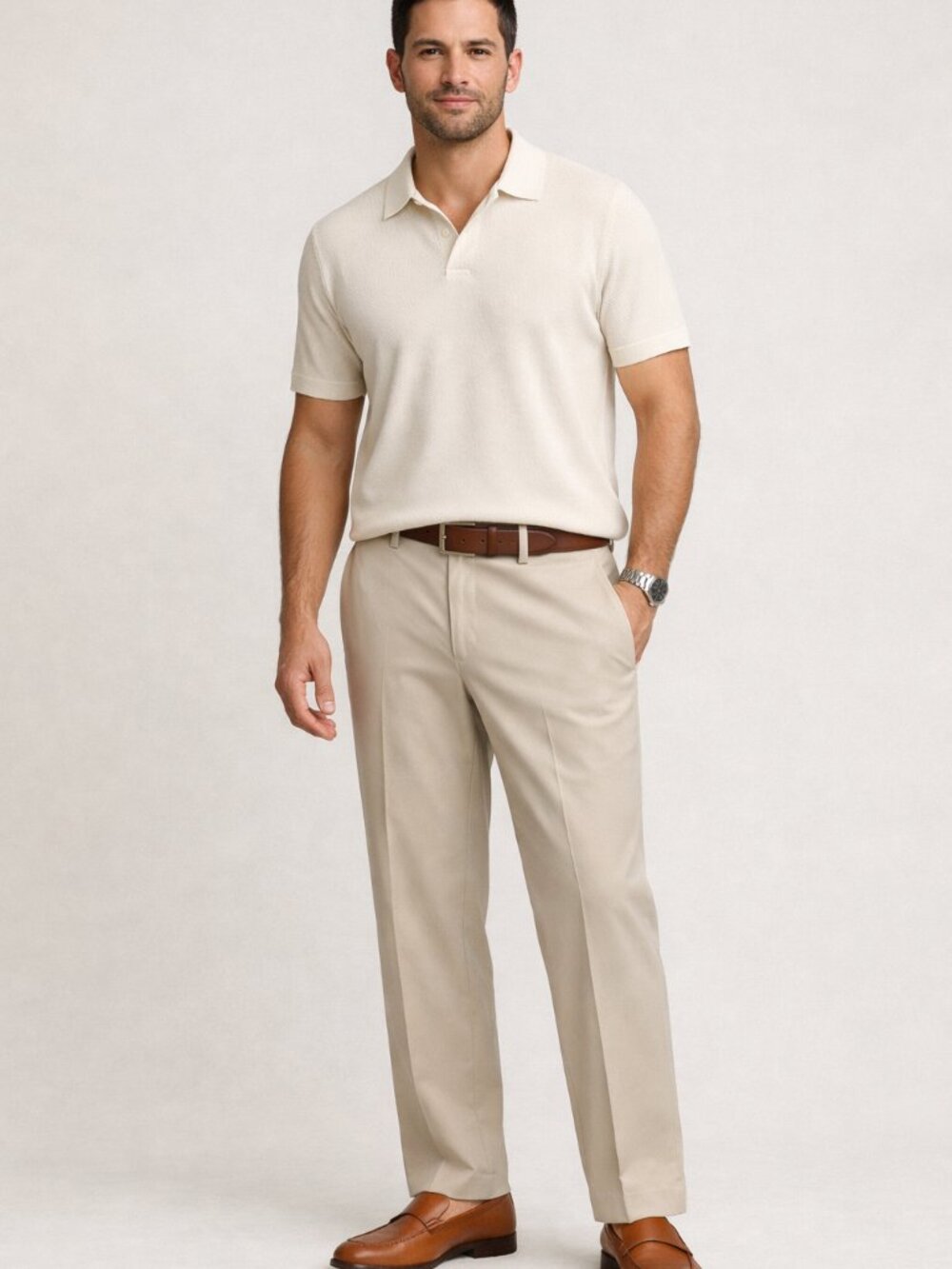 Haggar Men's Light Tan Straight Fit Pants flat front 32x32